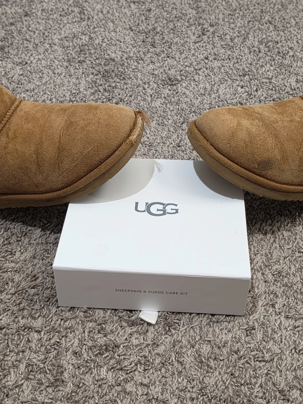 UGG Kids Brown Shearling Lined Slip-On MINI Boots AND Cleaning Kit